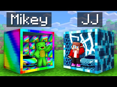 Mikey RAINBOW vs JJ STORM Tiny Base Inside a Block in Minecraft (Maizen)