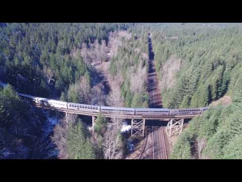 Pengra Pass: Aerial view of Amtrak over Salt Creek Trestle Feb. 25, 2017