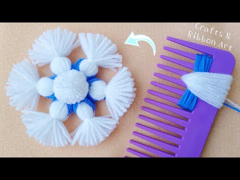 Super Easy Snowflake Flower Making Ideas with Hair Comb - Woolen Craft Ideas - DIY Woolen Flowers