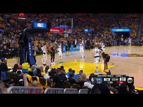 Curry and Luka exchange words at the FT line where Steph has missed the first 3 of his 4 FTs