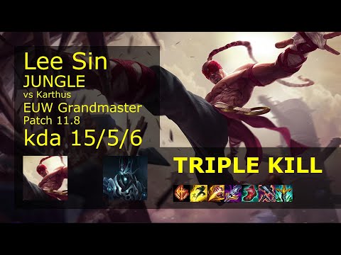Lee Sin Jungle vs Karthus - EUW Grandmaster 15/5/6 Patch 11.8 Gameplay