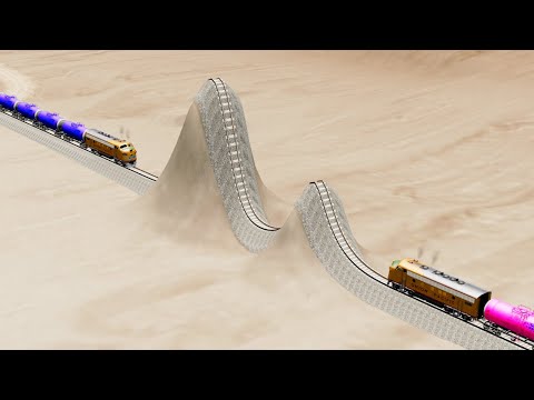 Impossible Twin Big & Small Speed Bump Rail Tracks Vs Trains Crossing - BeamNG.Drive