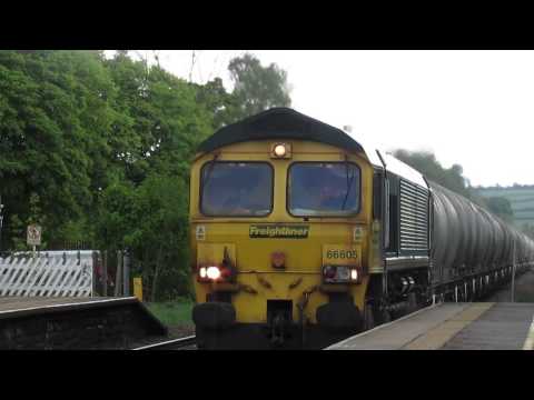 freightliner class 66605 hauls cement tanks through dronfield 13/5/14
