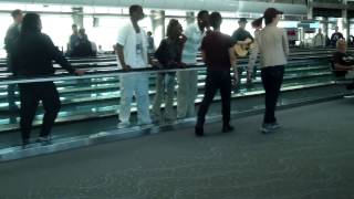 Rocking the hell out of the moving sidewalk at Denver International Airport