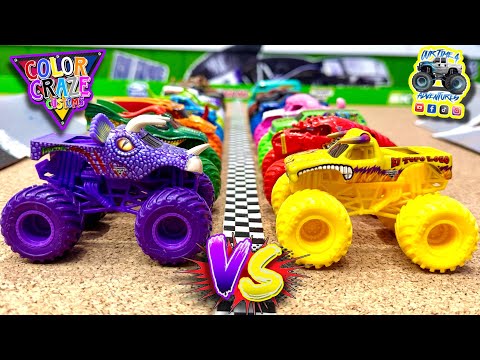 Toy Diecast Monster Truck Racing Tournament | 16 Custom Built COLOR CRAZE MONSTER JAM Monster Trucks
