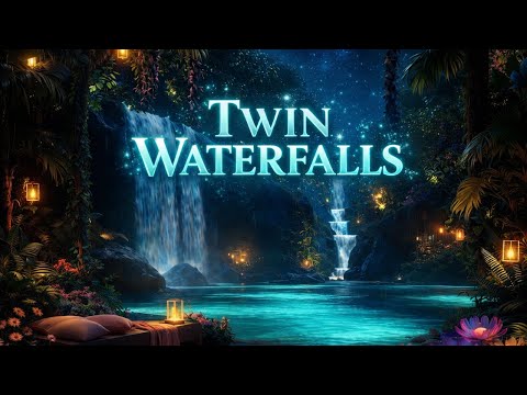 Twin Waterfalls in Paradise | Tropical Night Ambience for Deep Sleep 4K