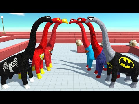 VENOM FLASH IRON MAN BRACHIOSAURUS DEATH RUN TOUR - Animal Revolt Battle Simulator