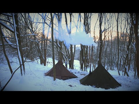 Winterbiwak bei -20 Grad / Mit Lavvu & Zeltofen im Schnee / Bushcraft Abenteuer