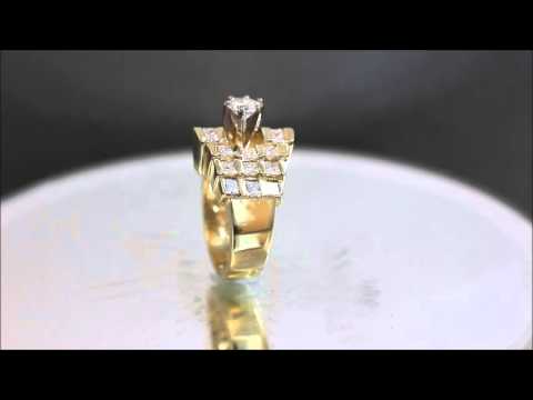 14K Yellow Gold Round and Princess Cut Diamond Engagement Ring 1.50ctw - KNR INC - 996