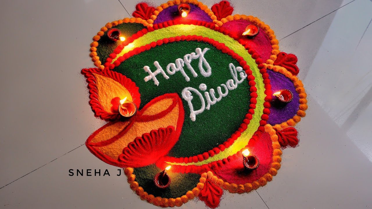 Diwali rangoli design with diyas by sneha j