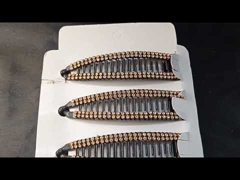 CARTELA 6 PRESILHAS BANANA PEDRINHAS DOURADAS 14CM