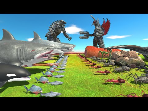 Aquatics + Gigan Final Wars vs Giant Invertebrates + Mecha Godzilla - Animal Revolt Battle Simulator