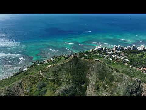 Aerial view of Diamond Head and Waikiki in Oahu Hawaii.
