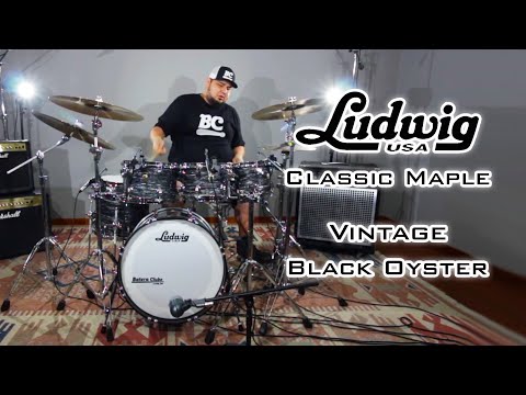 LUDWIG Classic Maple Black Oyster 20",8",10",12",14" com o MONTANHA