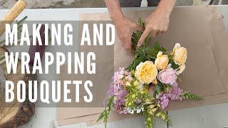 Making and wrapping bouquets from the garden!