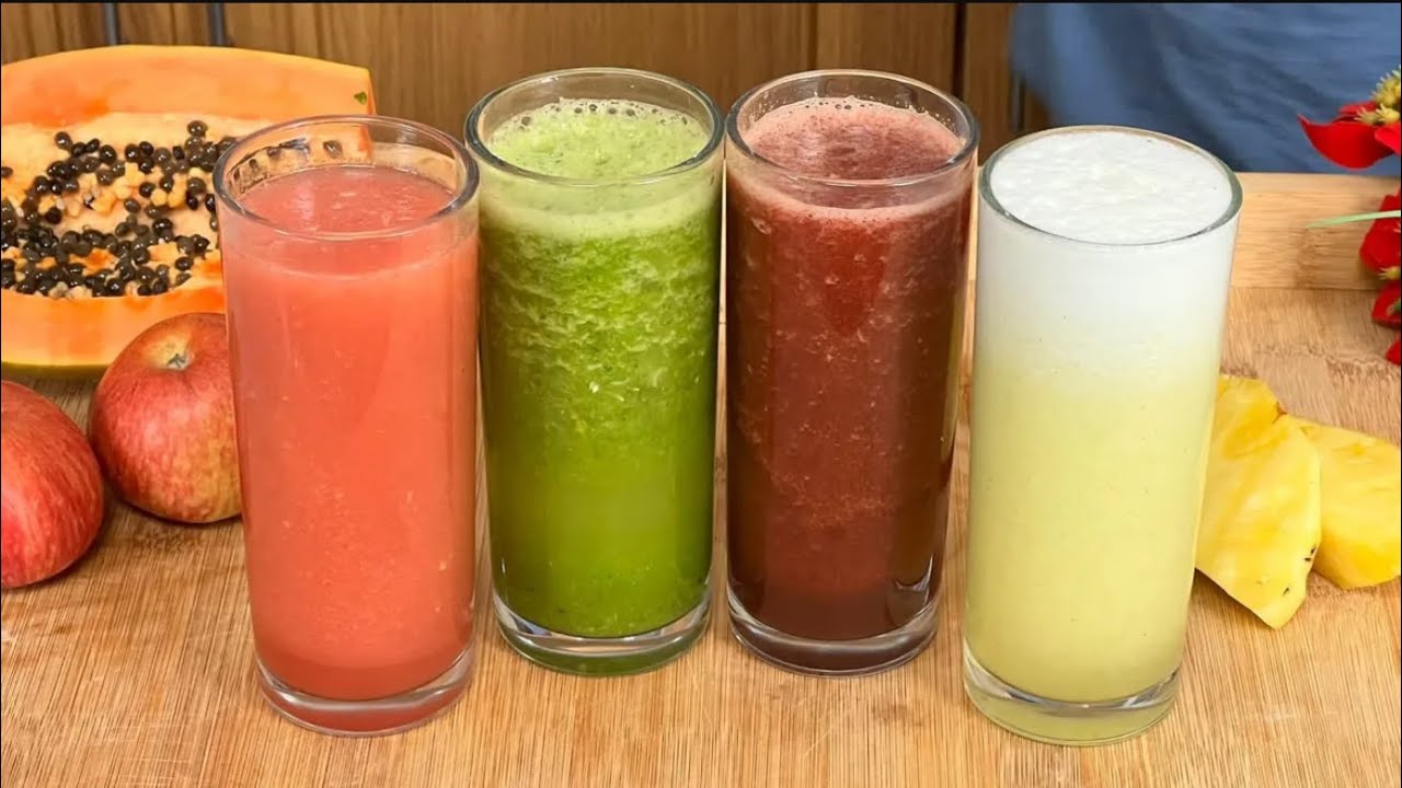 4 RECEITAS DE SUCOS DETOX | SUCO ROSA, SUCO VERDE E AMARELO DIURETICO...