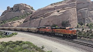 Loaded uphill ballast train meets a Z train at Cajon Pass!