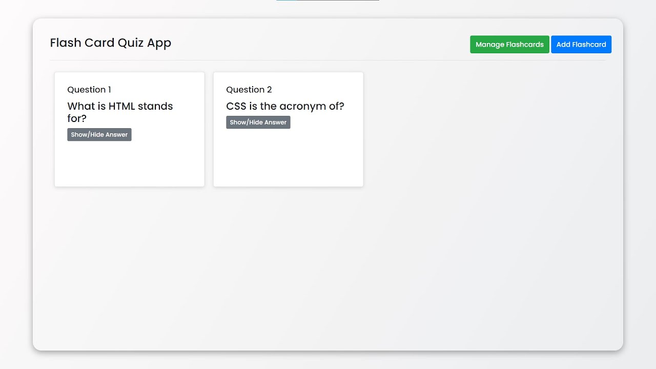 Flashcard Quiz App Using PHP and MySQL with Source Code