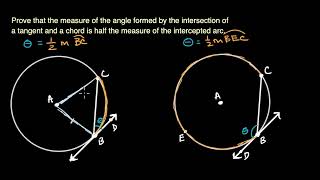 Proof: Angle between a tangent and a chord | Geometry (TX TEKS) | Khan Academy