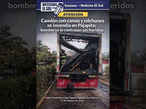 Camión con camas y colchones se incendia en Pajapita; bomberos lo controlan sin heridos