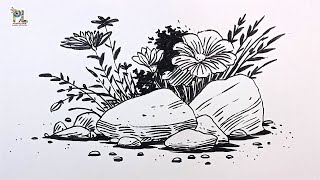 Easy Drawing Rocks and Flowers for Beginners