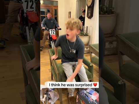 Boy's reaction to toy not knowing it's real dirt bike is adorable ❤️ | Dad almost ruined surprise 😂