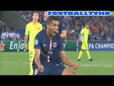 PSG vs FC Barcelona 3-2 Marquinhos Amazing Save & Crazy Celebration + Champions League 2014 HD