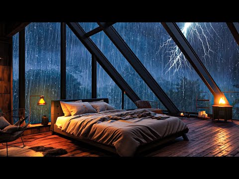 Regengeräusche zum einschlafen – Starker Regen und Donner vor dem Fenster im Wald - Rain Sound #3