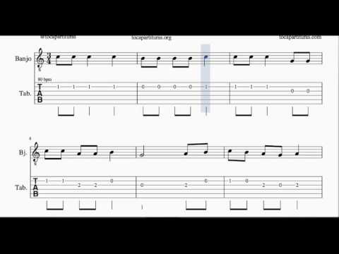 Sevillana Popular Tablatura y partitura del punteo de Banjo fácil