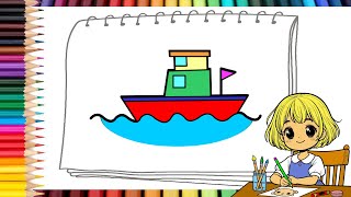 ✔️How to draw a boat with simple lines🚤 | Step-by-step drawing and coloring | for kids and beginners