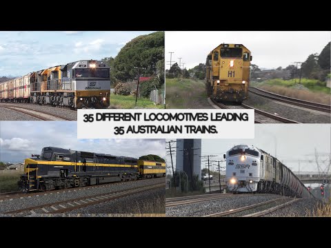 35 DIFFERENT DIESEL LOCOMOTIVES leading 35 Australian Trains