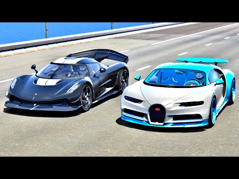 Koenigsegg Jesko with Jet Engine vs Bugatti Chiron - Drag Race 2KM