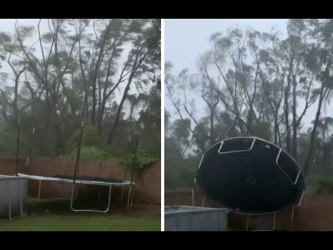 Woman Predicts Trampoline Will Get Blown Away By Hurricane Winds