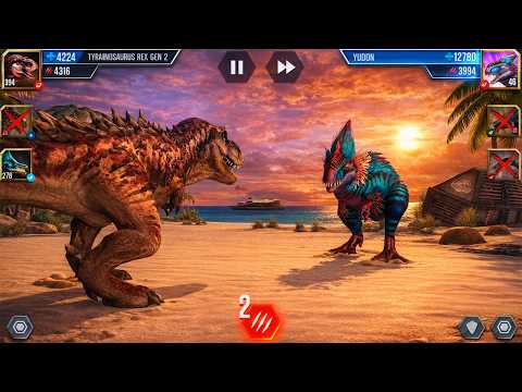 TYRANNOSAURUS REX GEN 2 VS YUDON || Jurassic World - The Game (Dinosaur Game)