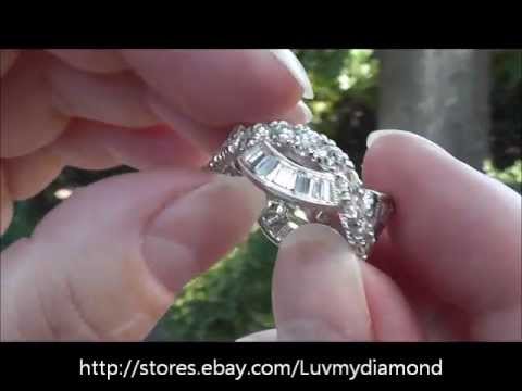 Platinum 2 5ct Baguette Round Diamond Eternity Ring Band Sz8 Heavy Estate Jewelry