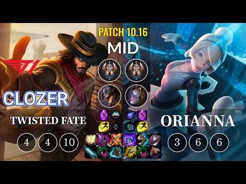 T1 Clozer Twisted Fate vs Orianna Mid - KR Patch 10.16
