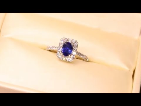 #66498 | SA0.92ct/D0.53ct | Oval Sapphire with Diamond Halo Ring | Set in 18ct White Gold