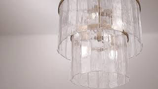 Watch A Video About the Possini Euro Soresi Satin Brass and Piastra Glass 6 Light Pendant