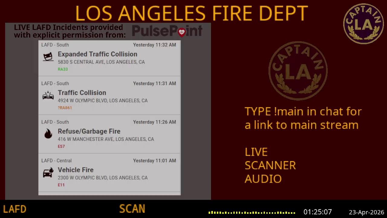 LAFD - *LIVE* Los Angeles Fire Department SCANNER Radio // FIRE & EMS // 22-Apr-2026 // LA CAPTAIN