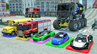 Frank's fire truck saves his friends from the villain's giant water truck - Talking vehicles