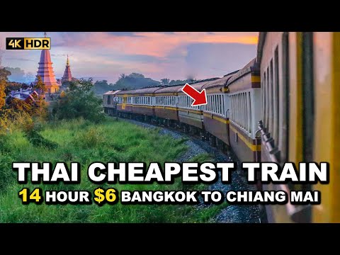 🇹🇭 4K HDR | Viagem de 14 horas de Bangkok a Chiang Mai em trem local de 3ª classe na Tailândia