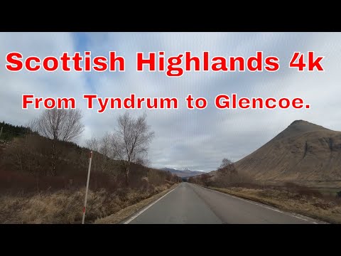 Scottish Highlands.Driving from Tyndrum to Glencoe on a road A82.Scotland.4k