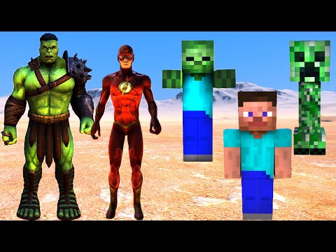 Hulk Flash Vs Minecraft Steve Zombi Creeper 😱 - Süper Hero Wars Uebs