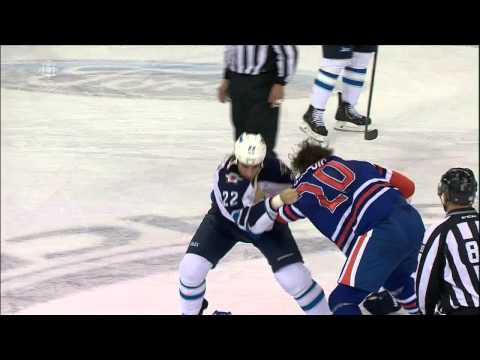Luke Gazdic vs Chris Thorburn fight Winnipeg Jets vs Edmonton Oilers 10/1/13 NHL Hockey