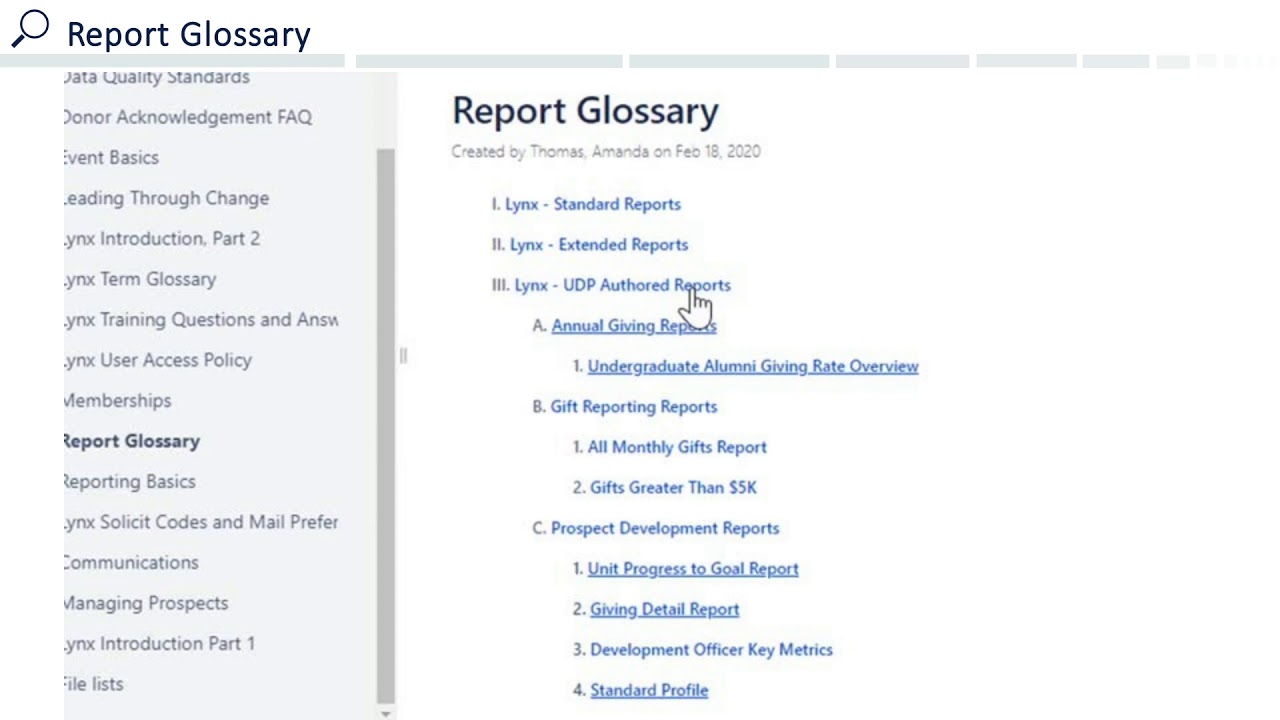 The Report Glossary
