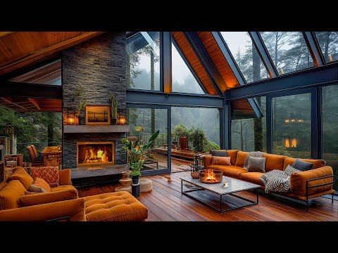 Tranquil Rainy Day Retreat - Forest Cabin with Crackling Fireplace Ambiance for Relaxation 🌧️🏠🔥