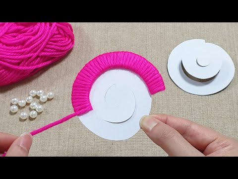 Amazing Woolen Flower Craft Idea with Paper - Easy Wool Rose Making -Hand Embroidery Easy Trick -DIY