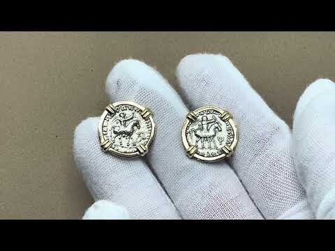 Ancient Bactria King Azes II and Zeus Drachm Coins in Gold Cufflinks