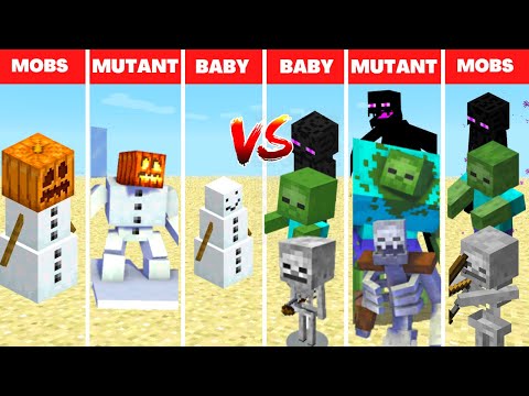 SNOW GOLEM FAMILY vs ALL MOBS FAMILY in Minecraft Mob Battle