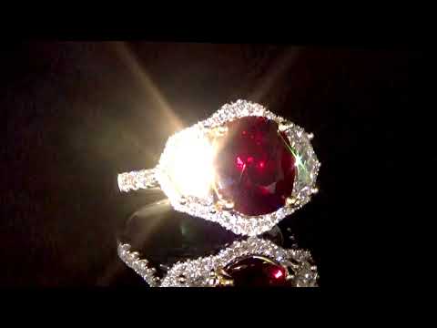 GRS Certified 6.00ct Unheated Vivid Red Ruby and Diamond Ring